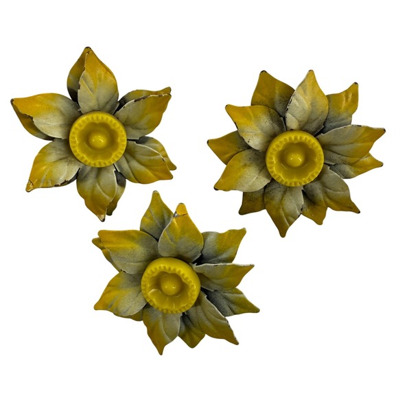 Accessories - Vintage Metal Flower Pins Brooch Decor Craft 2"Set of‎ 3 Yellow